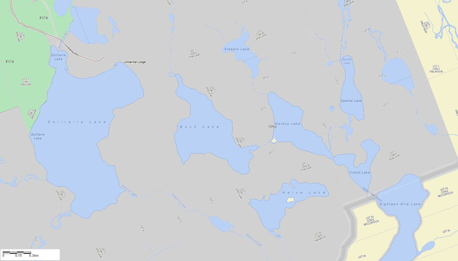 Crown Land Map of Hardup Lake in Municipality of Lake of Bays and the District of Muskoka